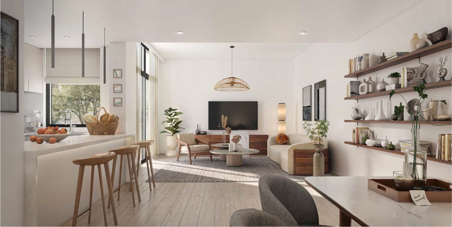 Natural tone interior design reflecting sustainable living in Abu Dhabi